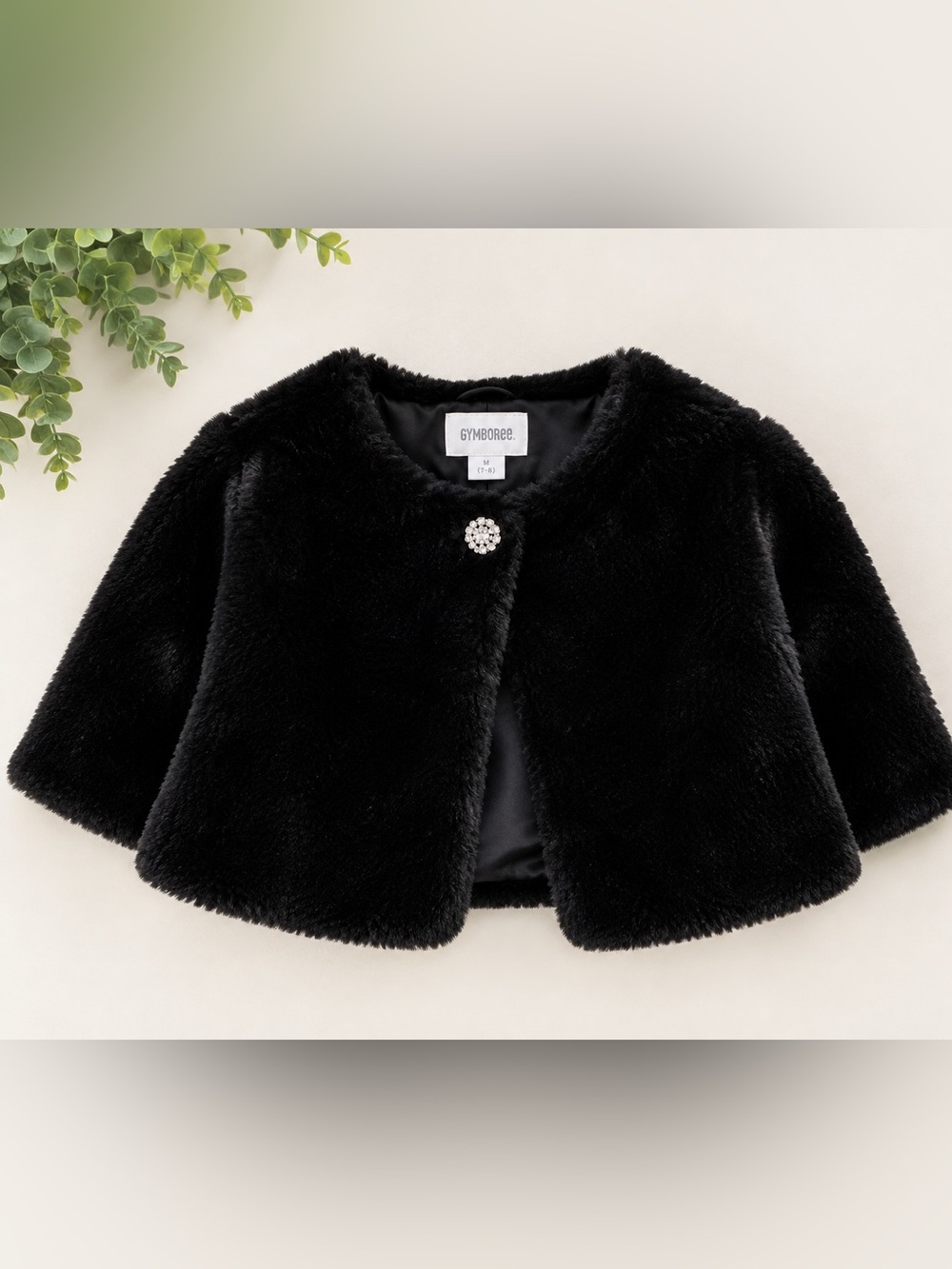 Gymboree Black Faux Fur Teddy Jacket with Rhinestone Button